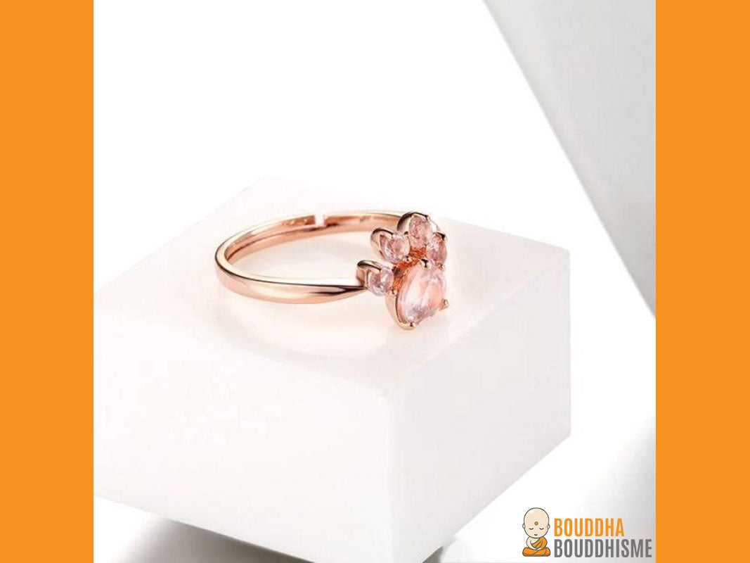 Bague "Patte d'Amour" en Quartz Rose et en Argent 925