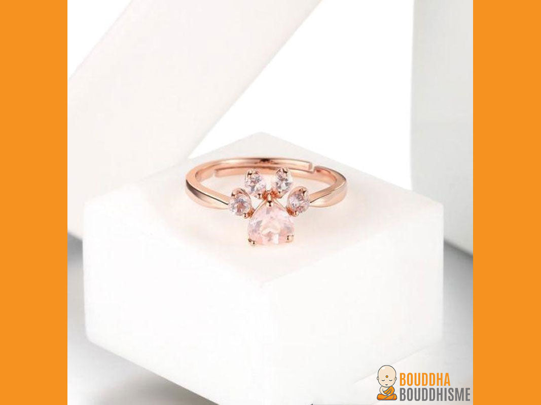 Bague "Patte d'Amour" en Quartz Rose et en Argent 925