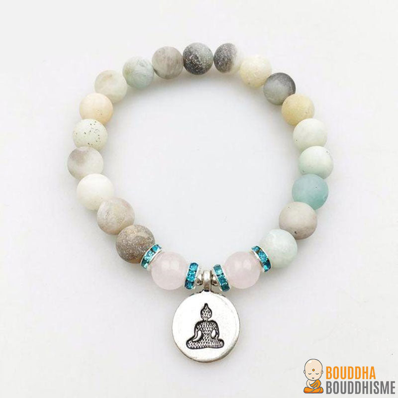 Bracelet Mala Double "Bonheur" en Quartz Rose & Amazonite