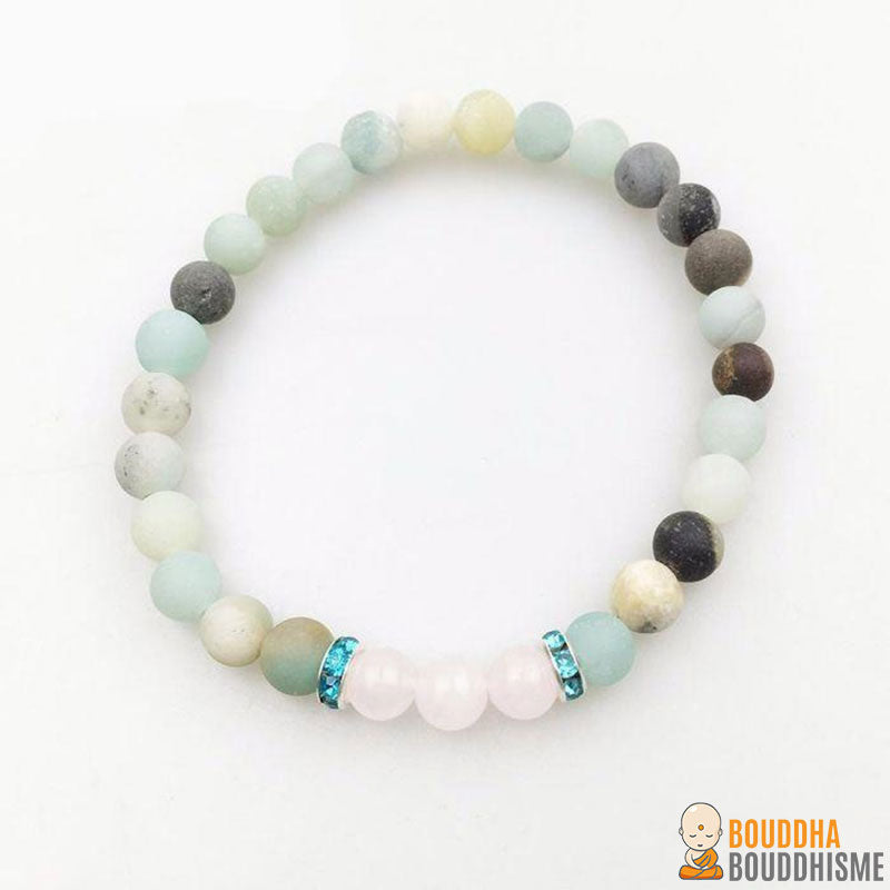 Bracelet Mala Double "Bonheur" en Quartz Rose & Amazonite