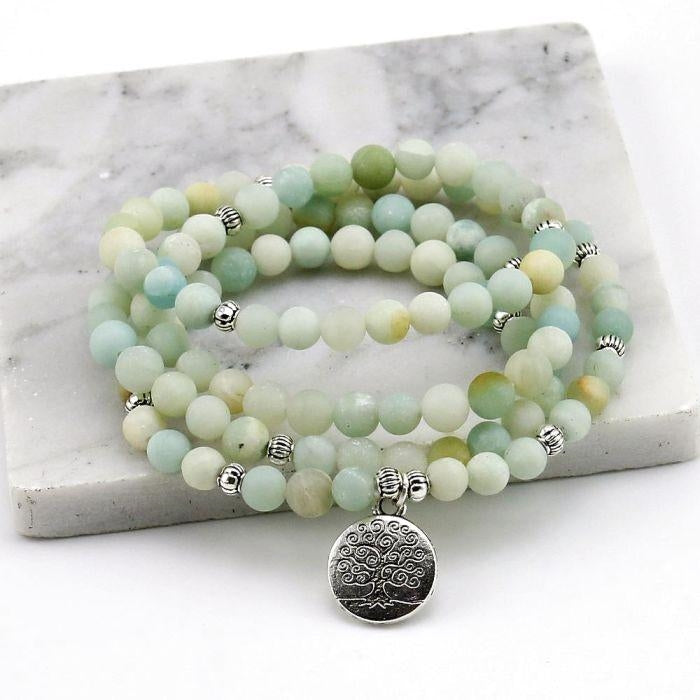 Bracelet Mala "Arbre de Vie" en Amazonite Givrée