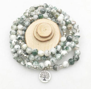 Bracelet Mala "Arbre de Vie" de 108 perles en Agate Arbre