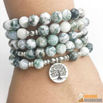 Bracelet Mala "Arbre de Vie" de 108 perles en Agate Arbre