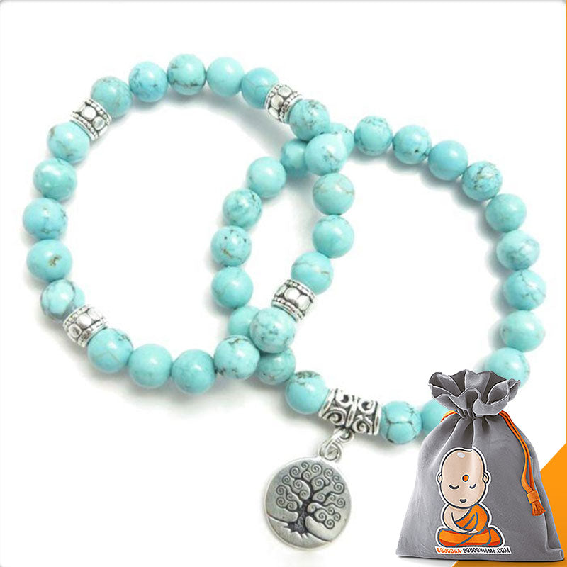 Bracelet Double "Arbre de Vie" en Pierres Turquoises