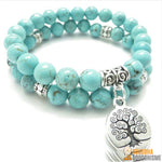 Bracelet Double "Arbre de Vie" en Pierres Turquoises