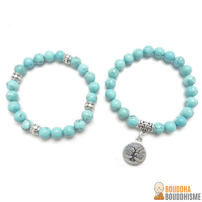 Bracelet Double "Arbre de Vie" en Pierres Turquoises