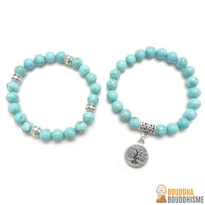 Bracelet Double "Arbre de Vie" en Pierres Turquoises