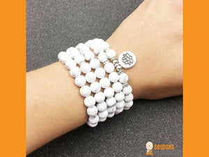 Bracelet Mala "Lotus" de 108 perles en Howlite