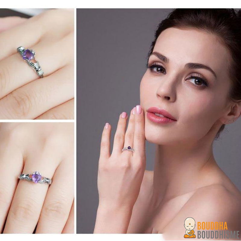 Bague "Amour" en Améthyste et en Argent 925