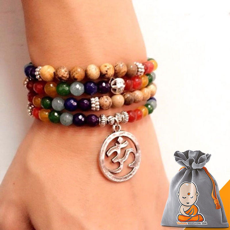 Bracelet Mala "7 Chakras" et son pendentif Om