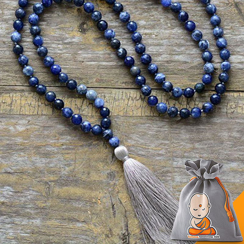 Collier Mala Pompon "Sérénité" en Sodalite Naturelle