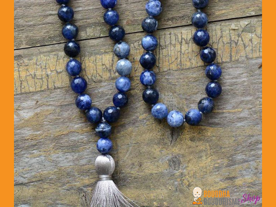 Collier Mala Pompon "Sérénité" en Sodalite Naturelle