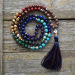 Collier Mala Pompon "Equilibre des 7 Chakras" en Pierres Naturelles