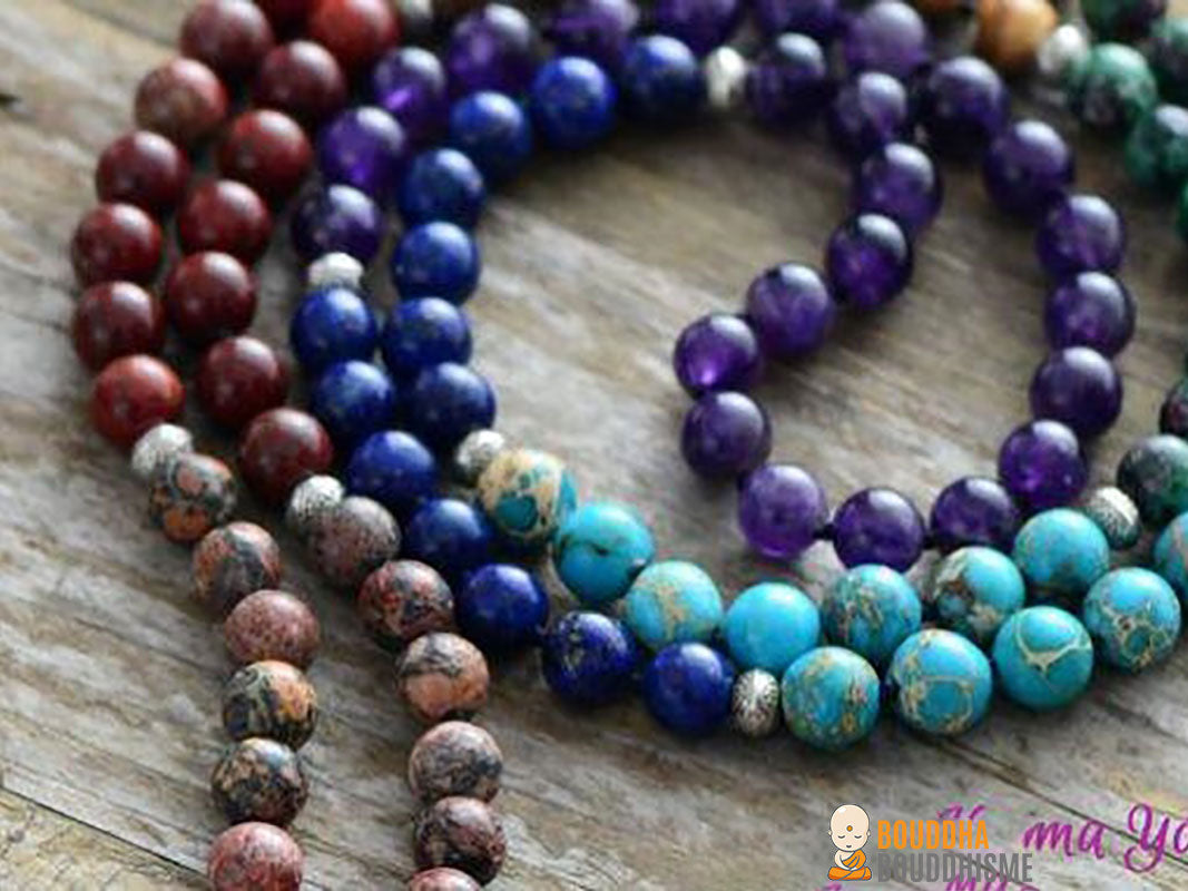 Collier Mala Pompon "Equilibre des 7 Chakras" en Pierres Naturelles