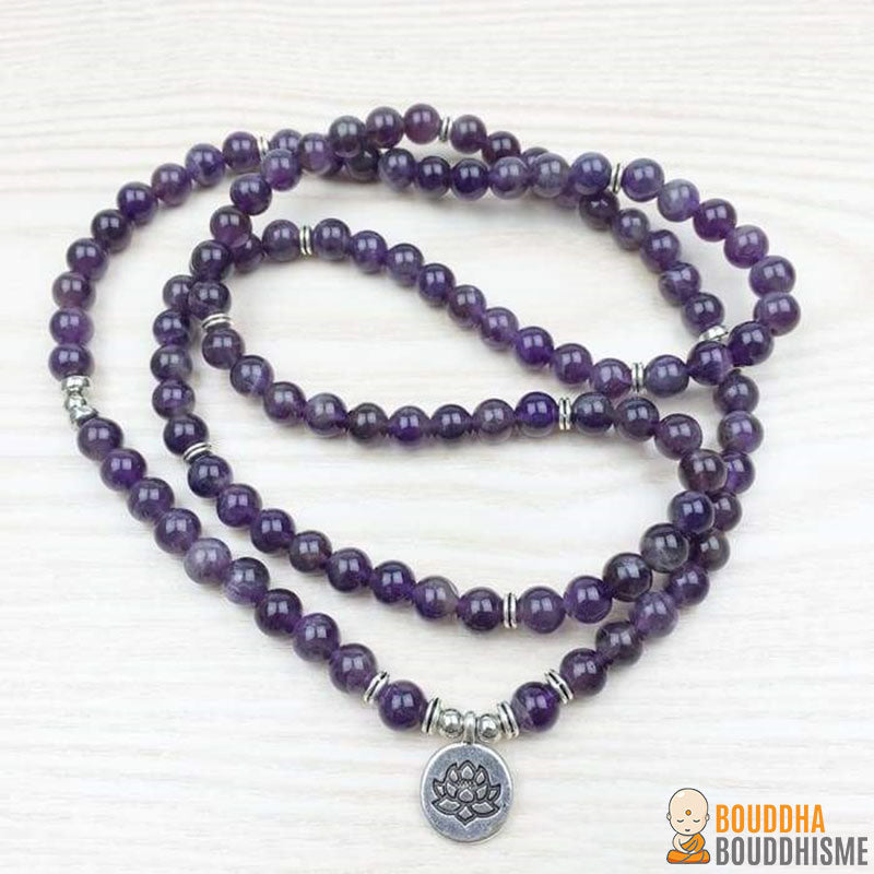 Bracelet Mala "Connexion au Divin" en Améthyste du Brésil