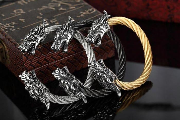 Bracelet "Tête de Dragon" Cable Torsadé en Acier Inoxydable