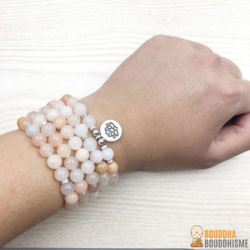 Bracelet Mala Lotus "Ecoute ton Coeur" en Aventurine Rose