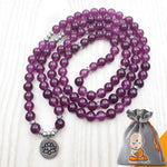 Bracelet Mala Lotus "Joie et Amour" de 108 Perles en Agate Magenta