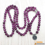 Bracelet Mala Lotus "Joie et Amour" de 108 Perles en Agate Magenta