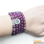 Bracelet Mala Lotus "Joie et Amour" de 108 Perles en Agate Magenta