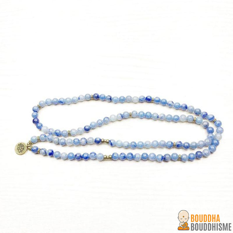 Bracelet Mala "Lotus" de 108 perles en Aventurine Bleue