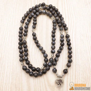 Bracelet Mala "Om" de 108 perles en Labradorite Grise Naturelle