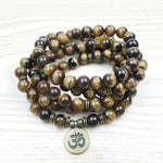 Bracelet Mala "Om" de 108 perles en Oeil de Tigre