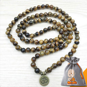 Bracelet Mala "Om" de 108 perles en Oeil de Tigre