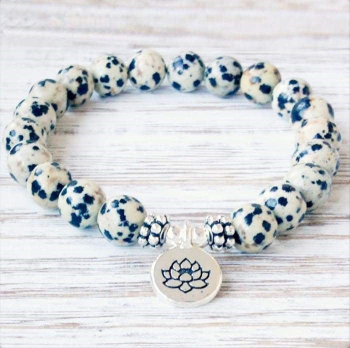 Bracelet Mala Lotus "Joie de l'Être" en Jaspe Dalmatien