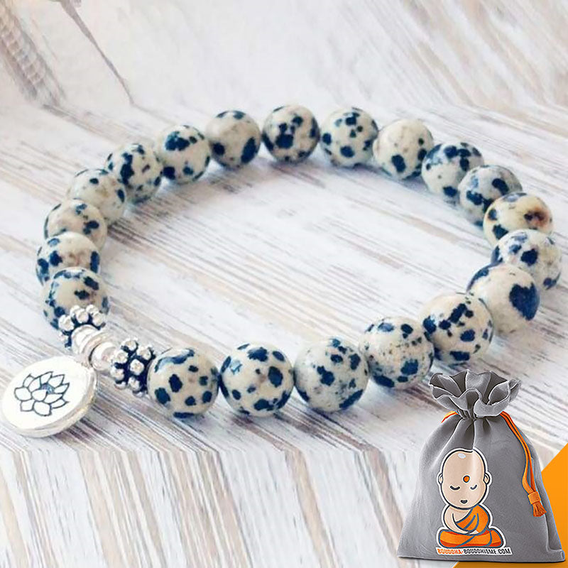 Bracelet Mala Lotus "Joie de l'Être" en Jaspe Dalmatien