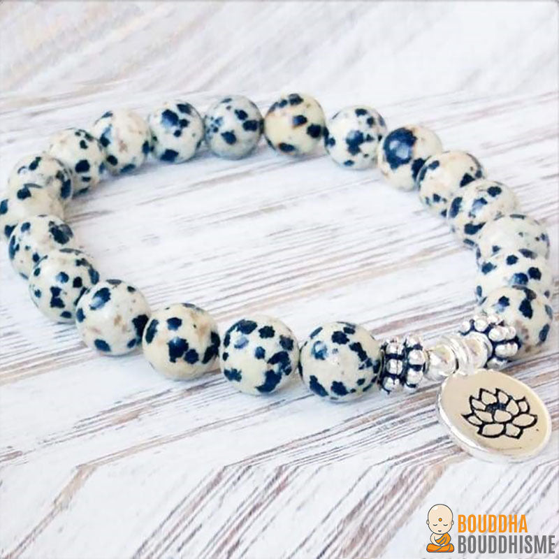 Bracelet Mala Lotus "Joie de l'Être" en Jaspe Dalmatien