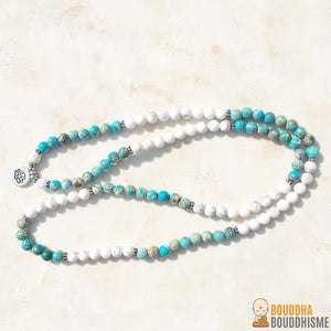 Bracelet Mala "Lotus" de 108 perles en Jaspe Océan et Howlite