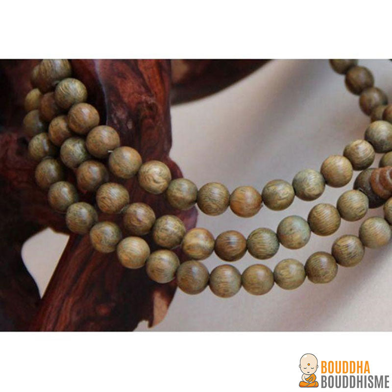 Bracelet Mala de 108 Perles en Bois de Santal Vert (8mm)