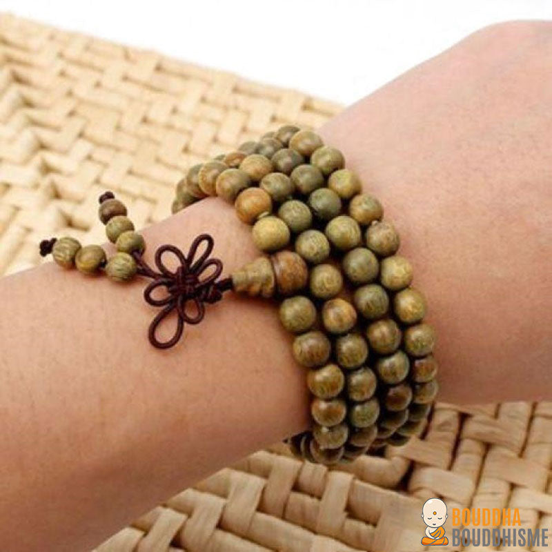 Bracelet Mala de 108 Perles en Bois de Santal Vert (8mm)