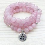 Bracelet Mala "Réconfort & Amour de Bouddha" 108 perles en Quartz Rose