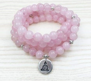 Bracelet Mala "Réconfort & Amour de Bouddha" 108 perles en Quartz Rose