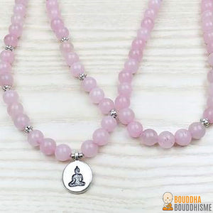 Bracelet Mala "Réconfort & Amour de Bouddha" 108 perles en Quartz Rose