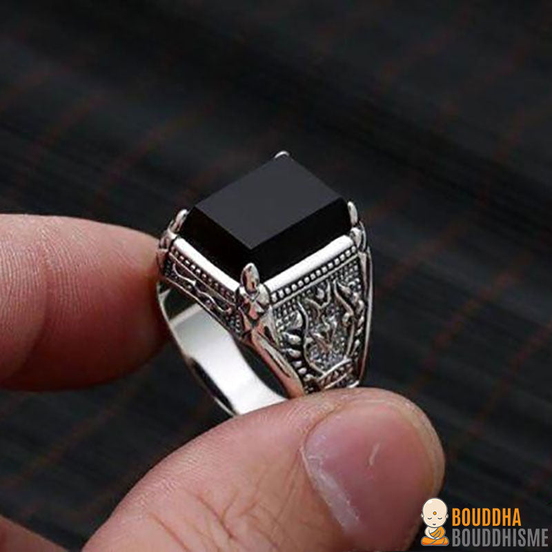 Bague en Argent 925 et Obsidienne