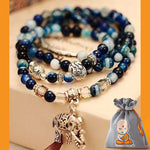 Bracelet "Éléphant & Bouddha" en Agate Naturelle