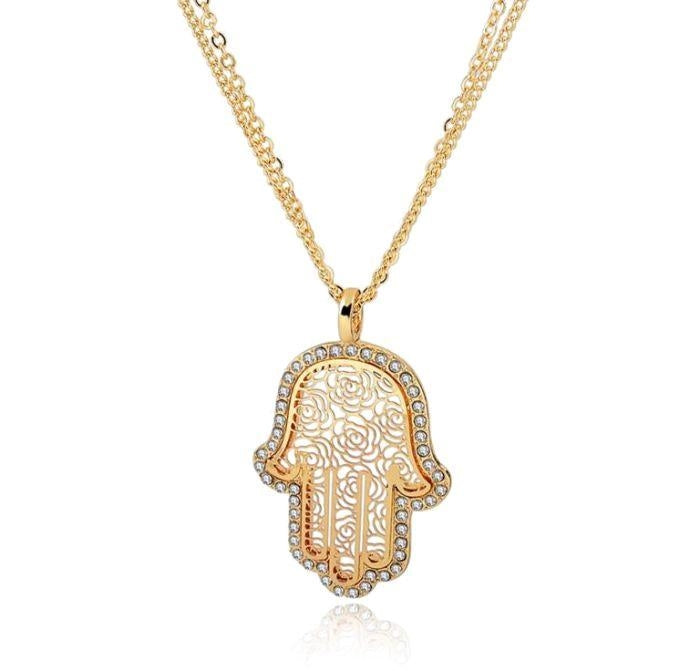 Collier & Pendentif Khamsa Plaqué Or 18K