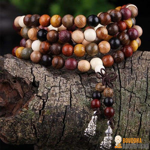 Bracelet Mala Tibétain de 108 Perles en Bois de Santal