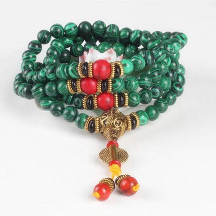 Bracelet Mala 108 Perles en Malachite Naturelle