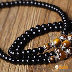 Bracelet Mala Bouddhiste Obsidienne/Oeil de Tigre