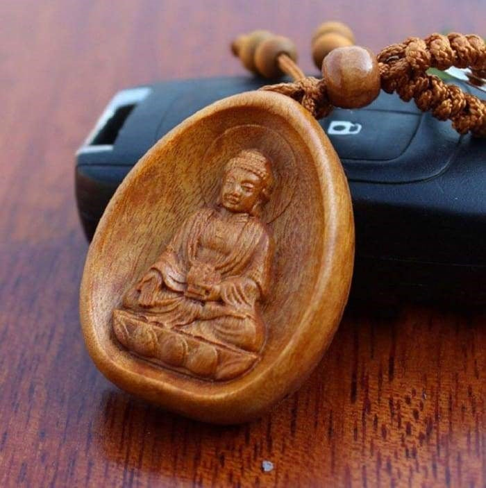 Porte-clés Bouddha - Sculpture sur Bois de Pêcher