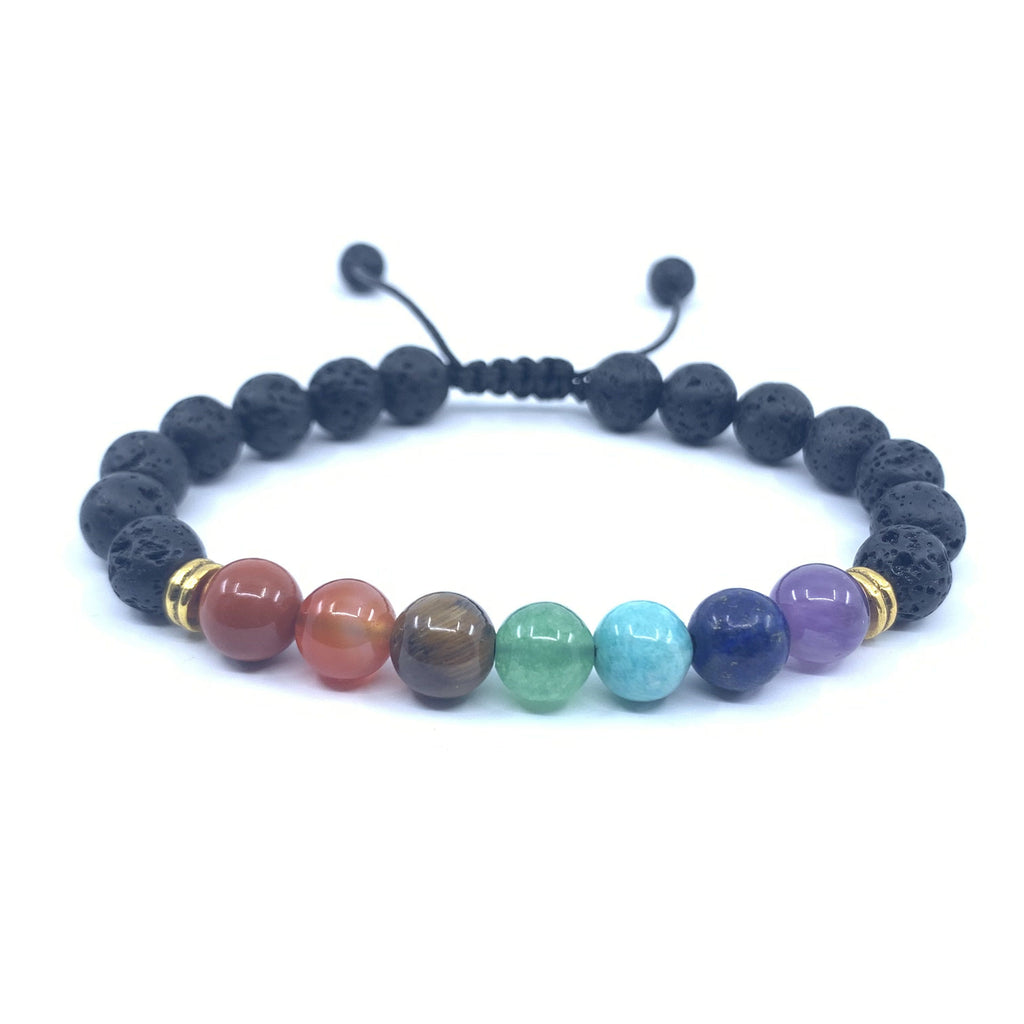 Bracelet "Guérison des 7 chakras" en Pierres de Lave - Ajustable (Nouvelle Version 2019)