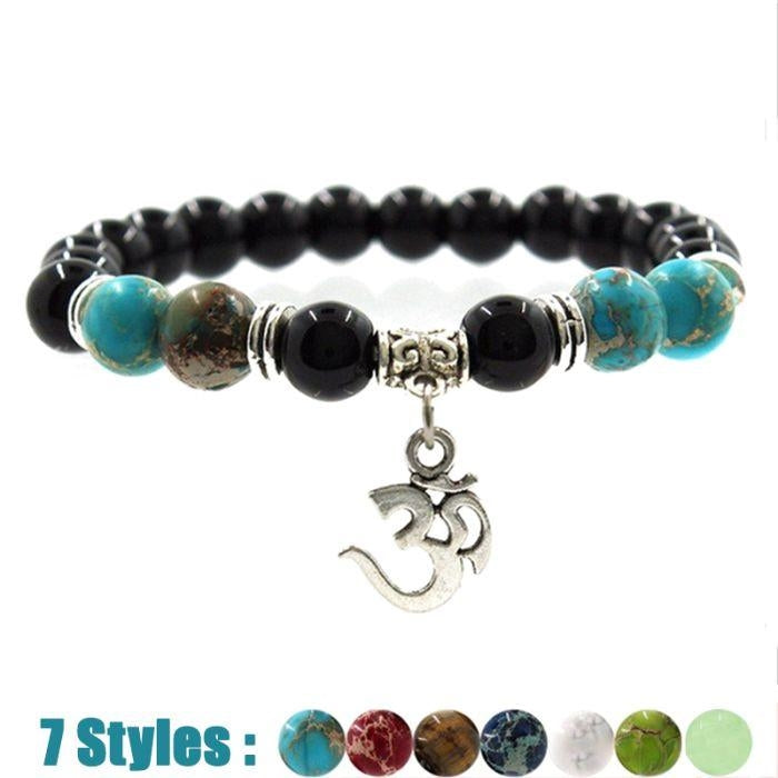 Bracelet Om Style Indien - Disponible en 7 pierres naturelles