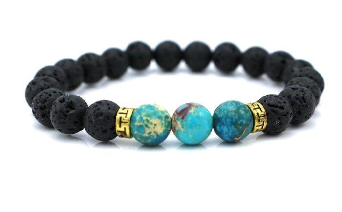 Bracelet "Energie de l'Univers" en Pierres de Lave et Pierres Bleues