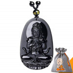 Collier & Pendentif Bouddha "Vitalité" en Obsidienne Noire