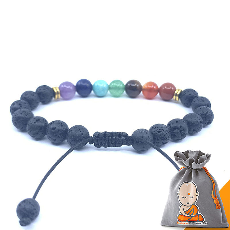 Bracelet "Guérison des 7 chakras" en Pierres de Lave - Ajustable (Nouvelle Version 2019)