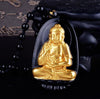 Collier & Pendentif Bouddha "Protection" Plaqué Or 18K et Obsidienne Noire